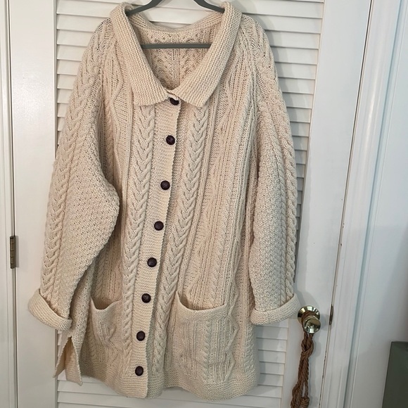 Hand Crafted Sweaters - Handmade Oversized Button Down Cream Cable Beautiful Cardigan